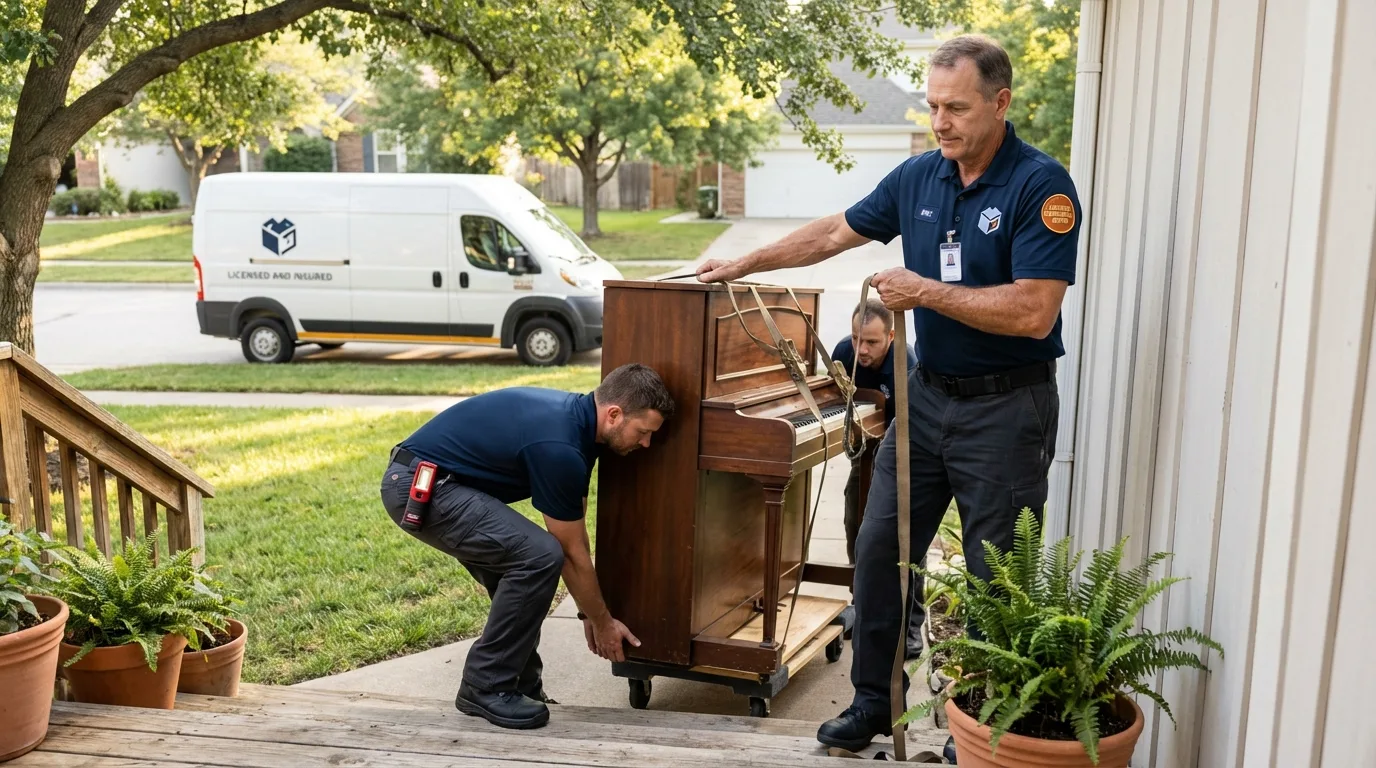 Licensed piano movers securing grand piano in Hoschton, GA